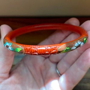 Vintage Carved Cinnabar & Cloisonne' Bangle